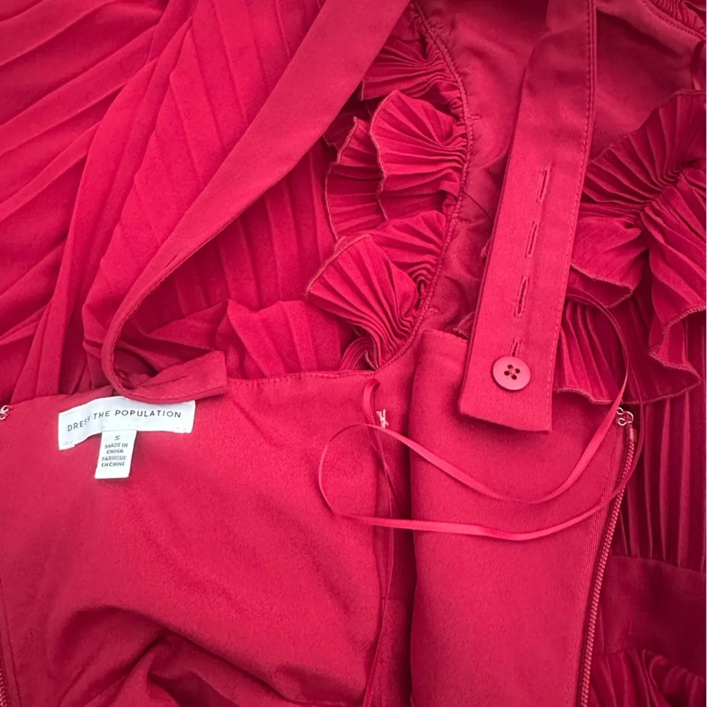Dress The Population Vida One-Shoulder PleatedChiffon Gown,garnet,szS(4),new$349 - Picture 10 of 11
